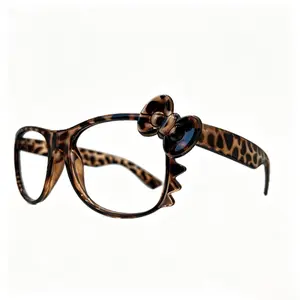 Women's Cute Leopard Print Non-Prescription Glasses Frames - Kawaii Bow Decor, Clear Lenses, Fashion Decorative Eyewear for Cosplay, Daily Wear