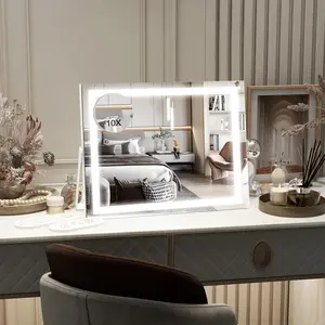 14" L x 11" W LED Makeup Mirror With Lights & 10X Magnification, Vanity Mirror With Smart Touch Control, 3 Color Lighting Modes, Brightness Adjustable, 360° Rotatable, Lighted Makeup Mirror For Home, Bathroom, Women Gifts, Mothers Day Gifts for Mom