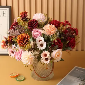 2 Bundles Fake Roses Daisy Flower Artificial Roses Silk Roses Artificial Roses with Stems Faux Roses for Wedding Cemetery Grave Outdoor Indoor Valentine's Day Farmhouse Decoration No Vase
