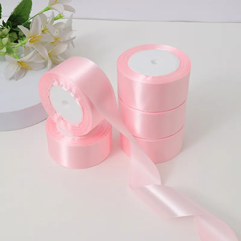 5 rolls of light pink silk 4cm ribbon