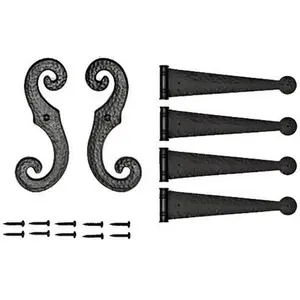 Perfect Shutters 20-2004-02 Vinyl Hinges & S Holdback Hooks for Exterior Decorative Shutters Set, Black
