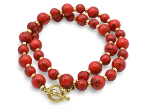 Natural Red Stone Necklace - Elegant Design with Turquoise Elements, Ideal for Any Occasion Jewelry Gift Modern Versatile Accessories