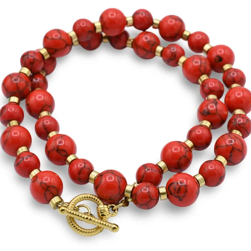 Natural Red Stone Necklace - Elegant Design with Turquoise Elements, Ideal for Any Occasion Jewelry Gift Modern Versatile Accessories