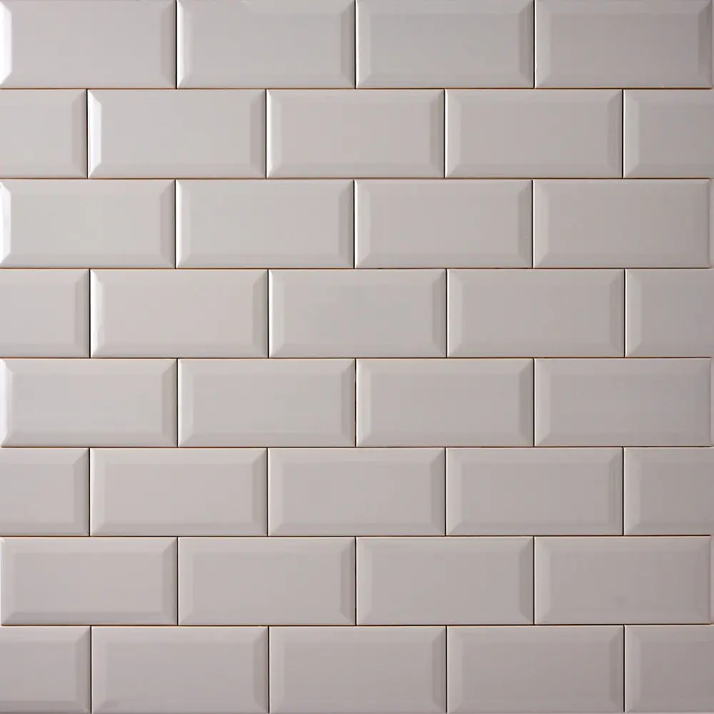 Timeless Soft Gray Beveled 3x6 Ceramic Tile Glossy Sample
