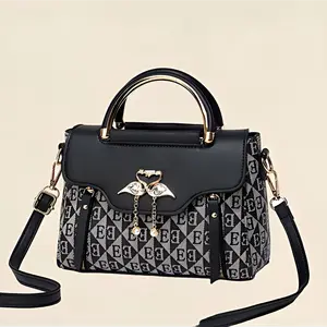 Elegant Swan Charm Handbag for Women, Vintage Print Top Handle Crossbody Bag, Luxury Designer Style Shoulder Purse for Daily Commute & Party