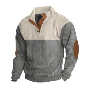 2026 Men's Patchwork Print Button Collar Sweatshirt, Loose Casual Long Sleeve Pullover for Spring & Fall, Fashion Men's Top for Daily Wear, Hoodie