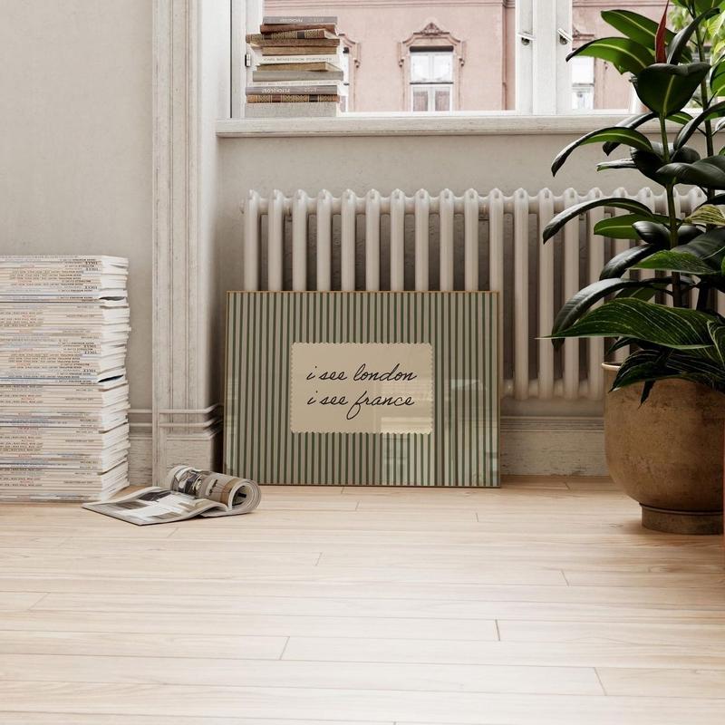 Horizontal Wall Art , Vintage "I See London I See France" Print: Green Striped Bathroom Decor| Framless Poster J