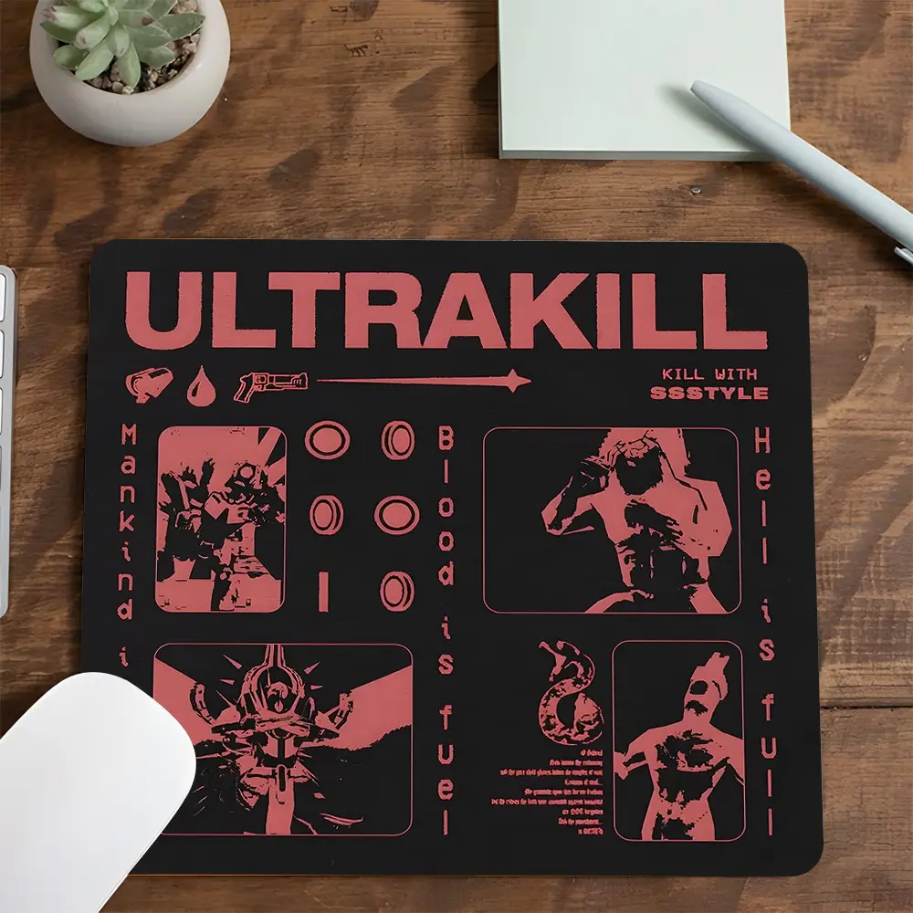 Square Edgy ULTRAKILL Gaming Mouse Pad, Punk Comic Layout Design, Stylish Desktop Decorative Protective Pad, Rubber Anti-slip Lockedge Work Pad, Small Size Suitable for Laptop, Desktop Computer Games, Work, Daily Use, Deskmat, Mousepad
