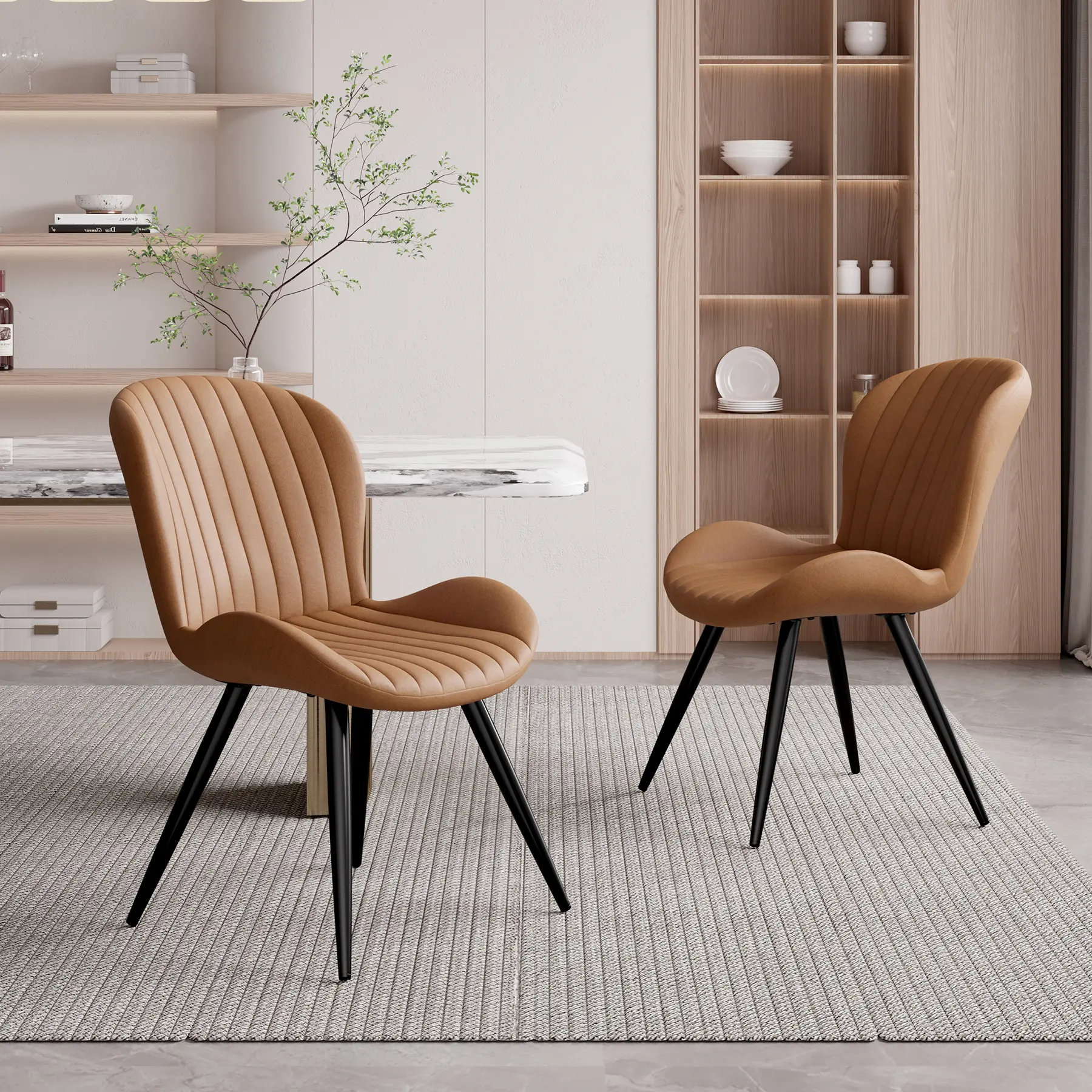 Contemporary Dining Table Chairs - Indoor House & Apartment Furniture, Stylish Steel-Frame Seating, Durable Breathable Tech Cloth, Curved Back, Sturdy Construction, Easy Assembly for Dining Room
