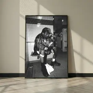 Kobe Bryant Black and White Wall Art, Championship Trophy Locker Room Photo Poster, Man Cave Office Decor