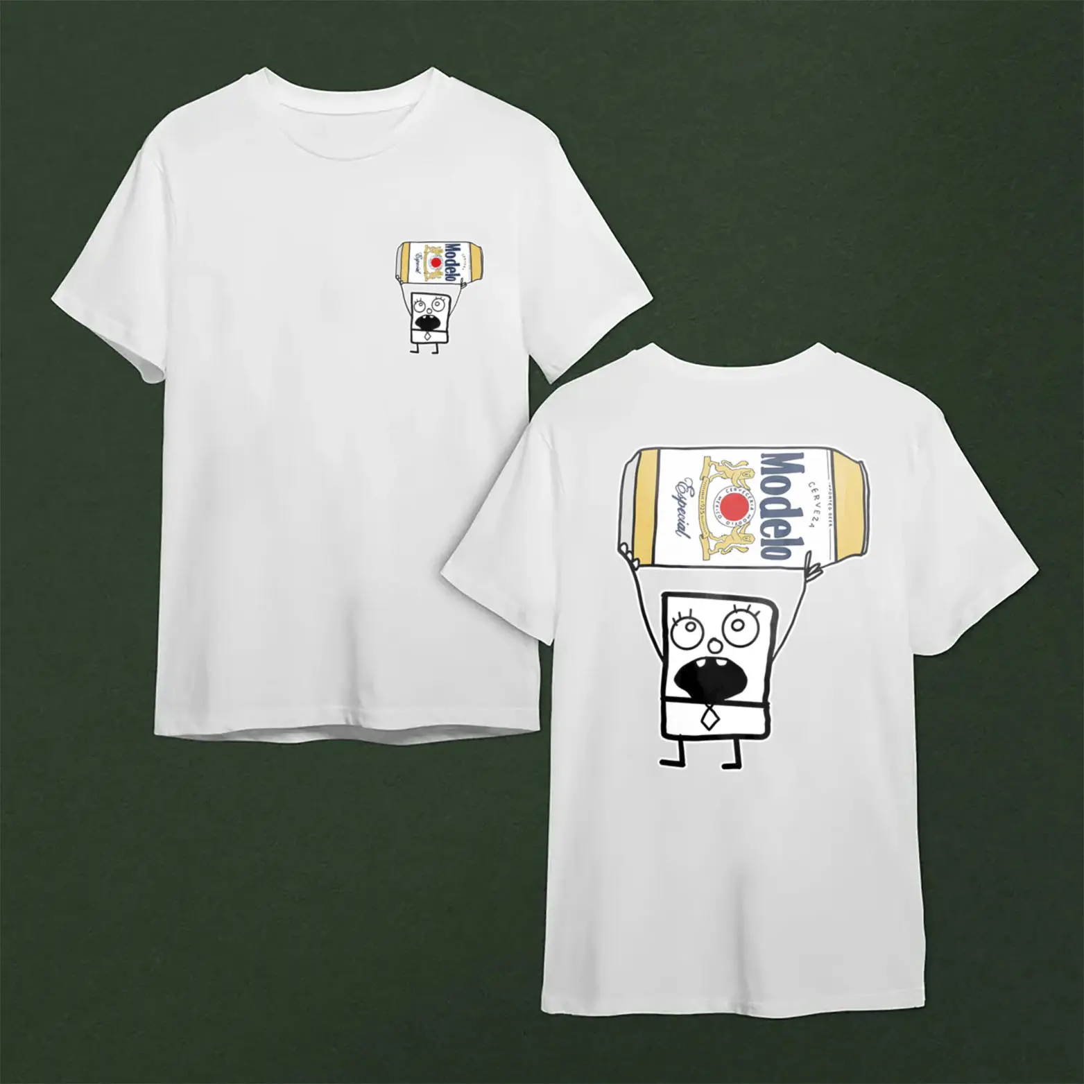 Doodlebob  Modelo Beer T-Shirt 2 Sided Funny Drinking Summer Streetwear - Best Gift For Men And Women