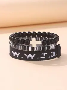 WWJD Letter Design Beaded Bracelet, Fashionable Cross Charm Decor Bracelet for Women & Men, Trendy All-match & Exquisite Jewelry for Birthday Gift, Cross Beads Bracelet