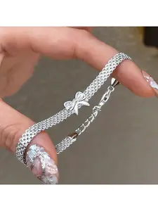 High-End Bow Design Bracelet, Minimalist Stainless Steel Chunky Chain & Woven Bracelet,Vintage Bow Bracelet for Women, Luxury Minimalist Stainless Steel Thick Watch Chain Bracelet,Luxury Vintage Bow Bracelet, Premium Chunky Watch Chain & Braided Bracelet