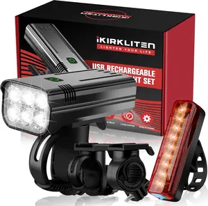 9000 Lumens Bike Headlight and Tail Light Set for Night Riding, USB Rechargeable 6 LED Bicycle Light, 5+5 Modes Bike Lights Front and Back Runtime 30+Hrs, IPX5 Waterproof