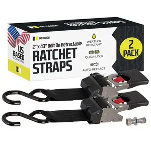 2 inch  x 43 inch  Bolt-On Retractable Ratchet Straps - Stainless Steel 2 Pack
