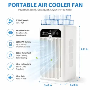 Portable Air Cooler Fan 3 in 1 Rechargeable Fan with 2 Mist Speeds and Powerful Wind, Mini Multifunctional Cooling Fan for Bedroom, Office, Camping