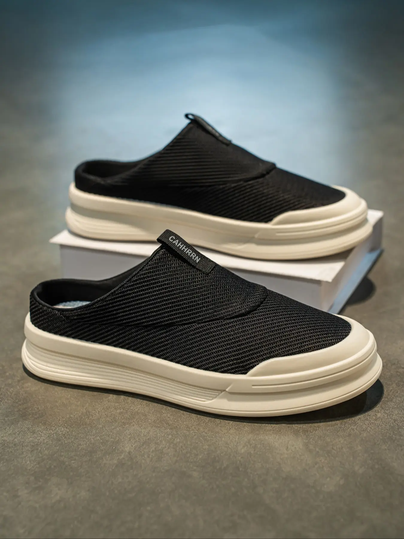 Men's Mesh Half Slip-On Sneakers, Slip on Mules, One-Step Lazy Shoes, Thick Sole, Versatile Student Shoes, Casual Fashion Footwear