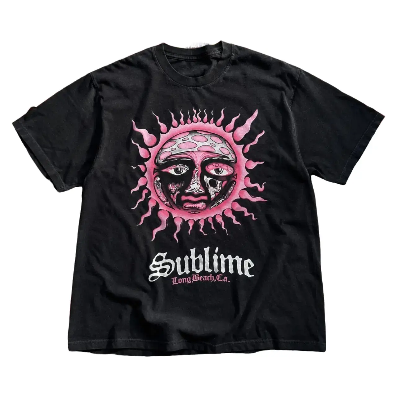 Sublime Pink Sun Graphic T-Shirt, Vintage Reggae Rock Band Tee, Alternative Music Fan Shirt, Unisex Black Gildan Cotton Tee