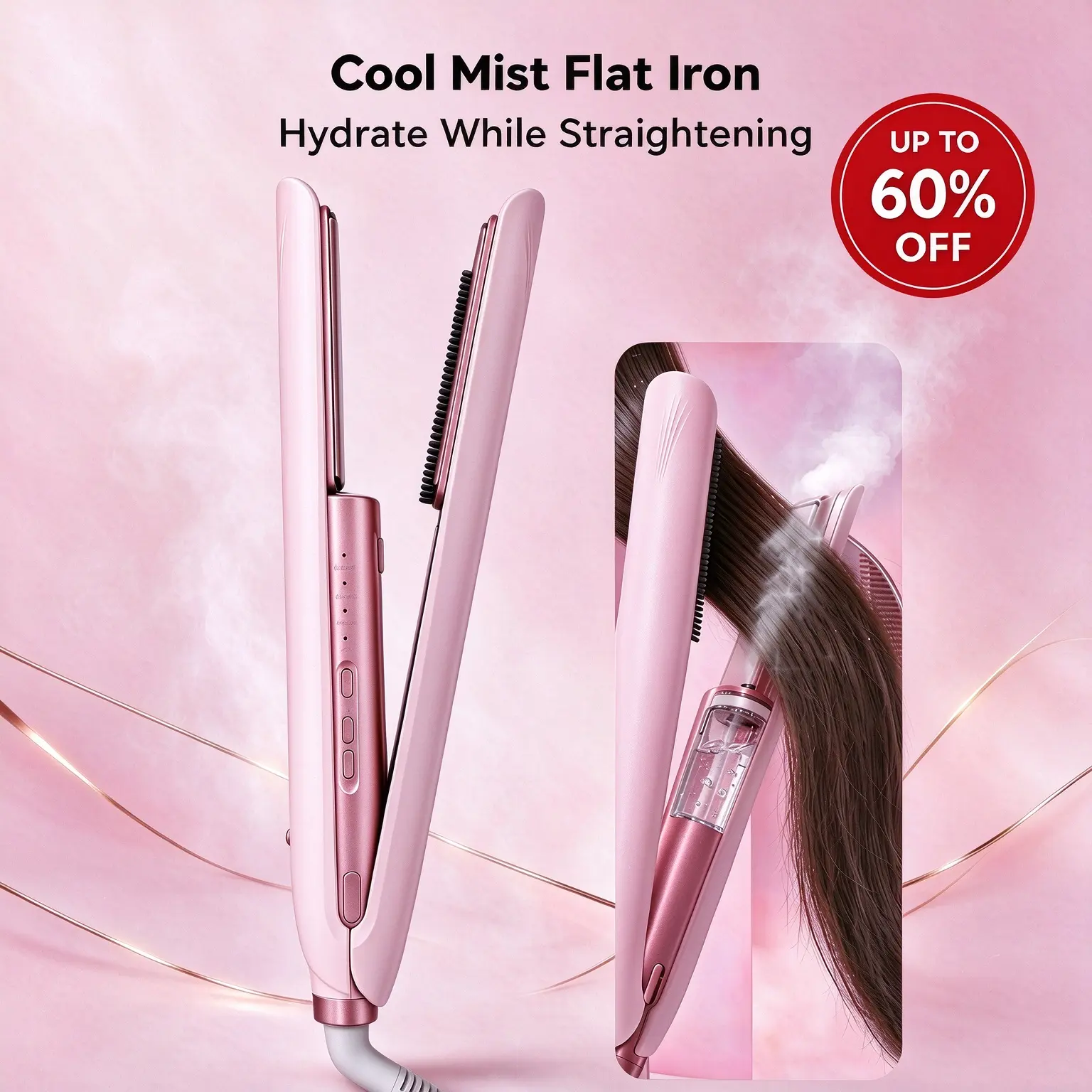 Wavlora Elegant Pink Hair Straightener with Comb Feature for Smooth Styling and Easy Use