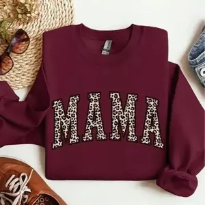 Mama Leopard Print Sweatshirt & Tshirt - a trendy women's crewneck, perfect for stylish and cozy wear. mother's day gift, mother's day gifts