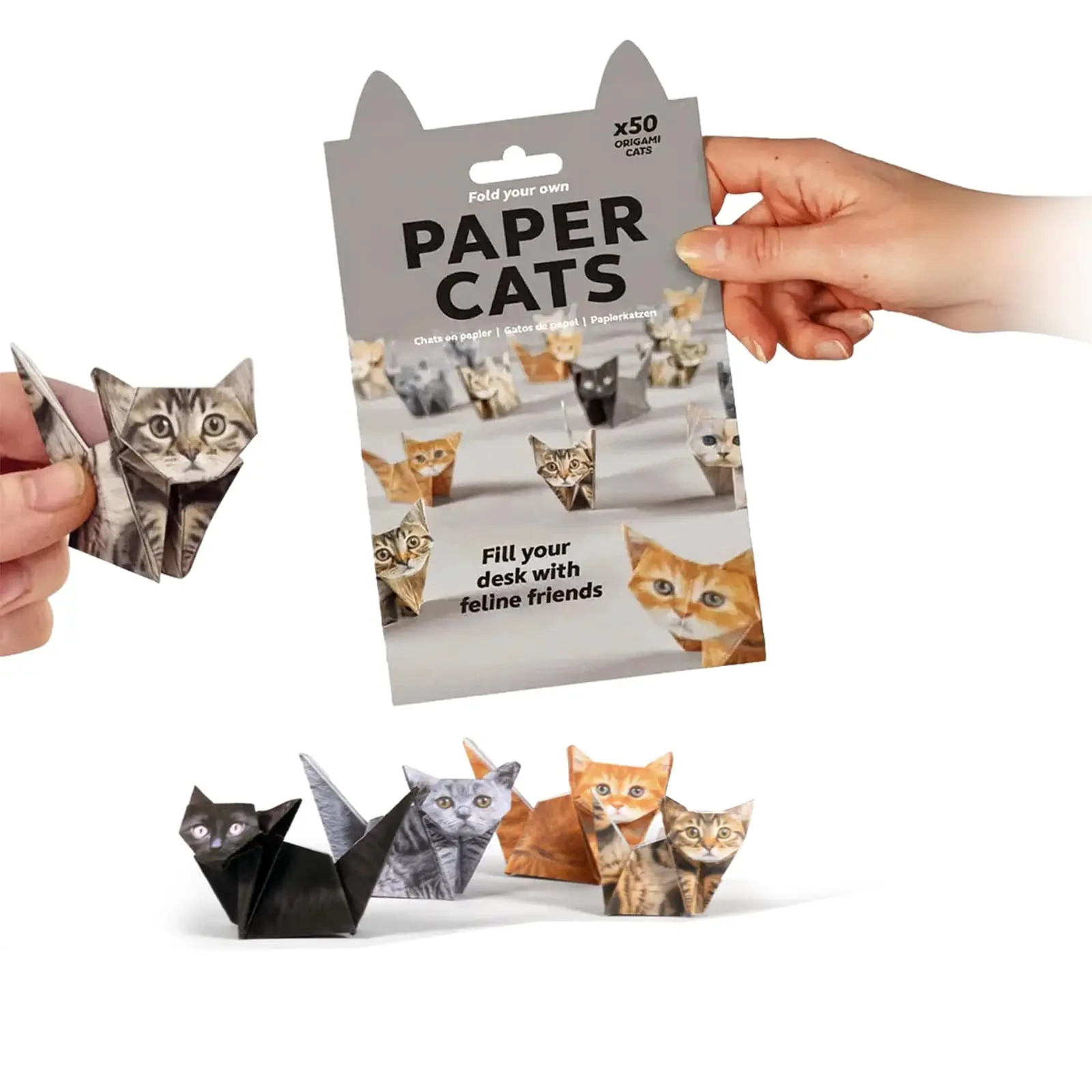 DIY Origami Paper Cats Kit, 50 Pre-Cut Sheets, Guide to Fold 3D Cat & Dog Figures, Fun Animal Paper Craft, Unique Desk Decoration, Gift for Cat Lovers