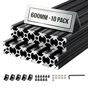 【DealsForYouDays】VEVOR 10PCS 2020 European Standard Anodized T-Slot 6063-T5 Aluminum Alloy Extrusion Profile, 23.62in/600mm High-Strength Linear Rail, for 3D Printers, DIY Projects, Makers’ CNC Workbenches, Black (with Brackets Compatibility)