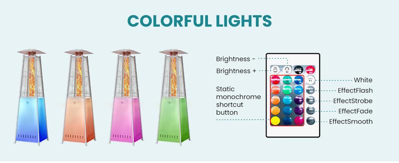 48,000 BTU Propane Heater Outdoor Patio Heaters , Patio Heater Deck Porch for Outdoor Use Camping Backyard Commercial with heels, Double-Layer Stainless Steel Burner, 87" H