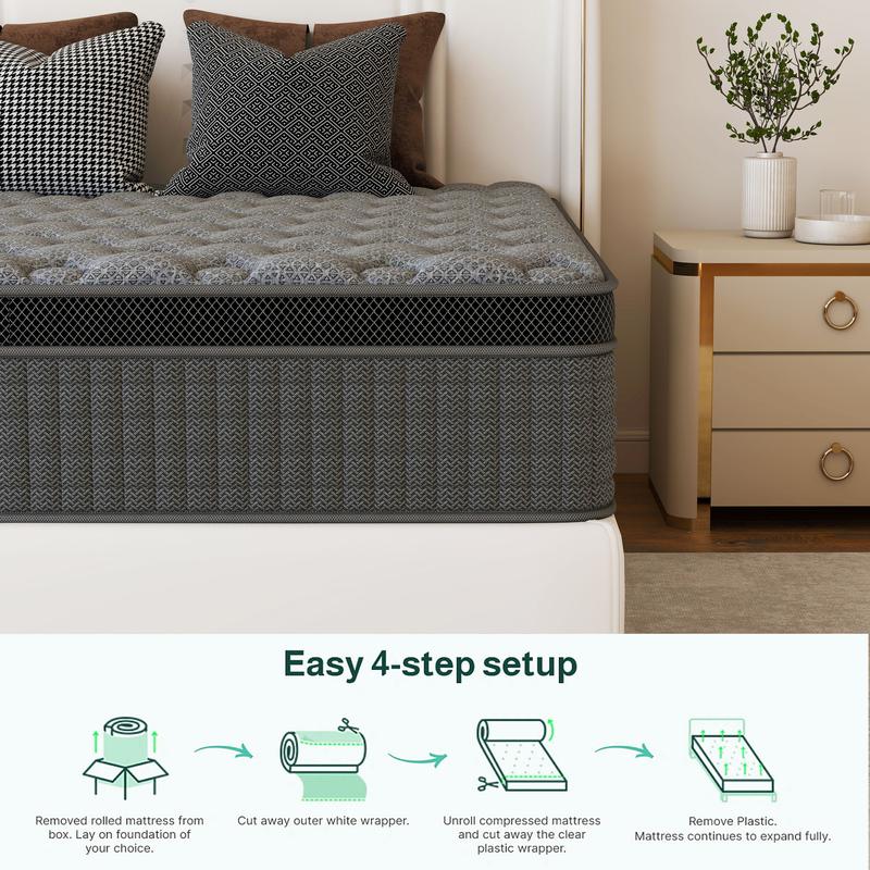 12/14 Inch Twin Full Queen King Mattress Individual Pocketed Coil & Memory Foam Hybrid Medium Firm Lumbar Support Orthopedic Design For Home Bedroom Hotel Boxed Mattress Holiday Gift Modern Furniture Ergonomic Sleep Solution