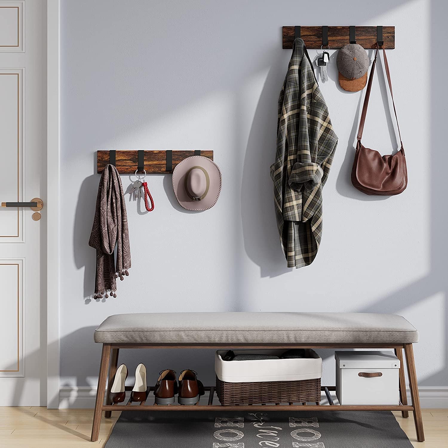 Coat Rack Wall Mount 15.7 Inches with 4 Hooks Rustproof Design for Hanging Coat Hat and Bag Wooden 15-20 Kg Capacity Sturdy Construction Space Saving Design