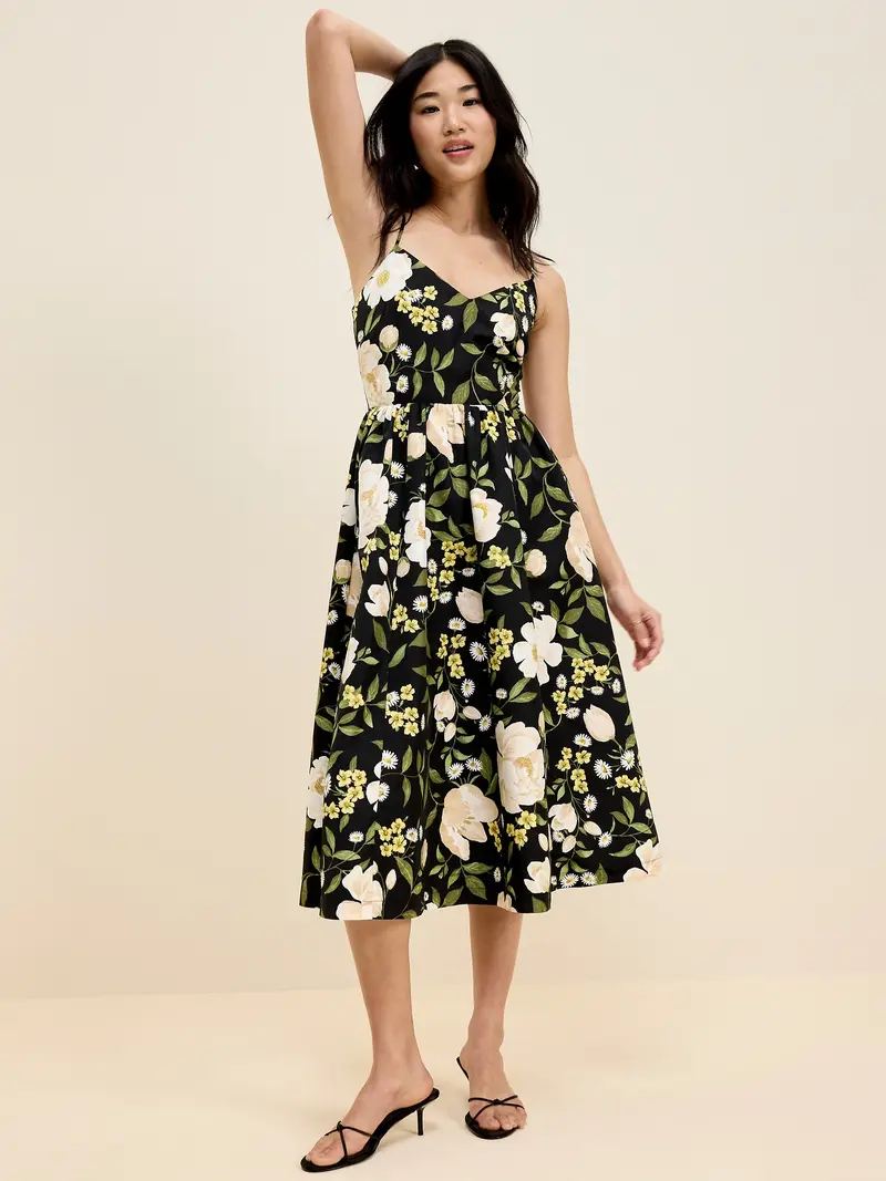 green emerald velvet dress Fit & Flare Linen-Blend Midi Dress