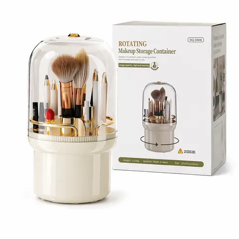 360°Rotating Makeup Brushes holder with Lid，Make Up Organizers and Storage for Vanity Countertop or Bedroom Dresser,Pink and white,2026 New