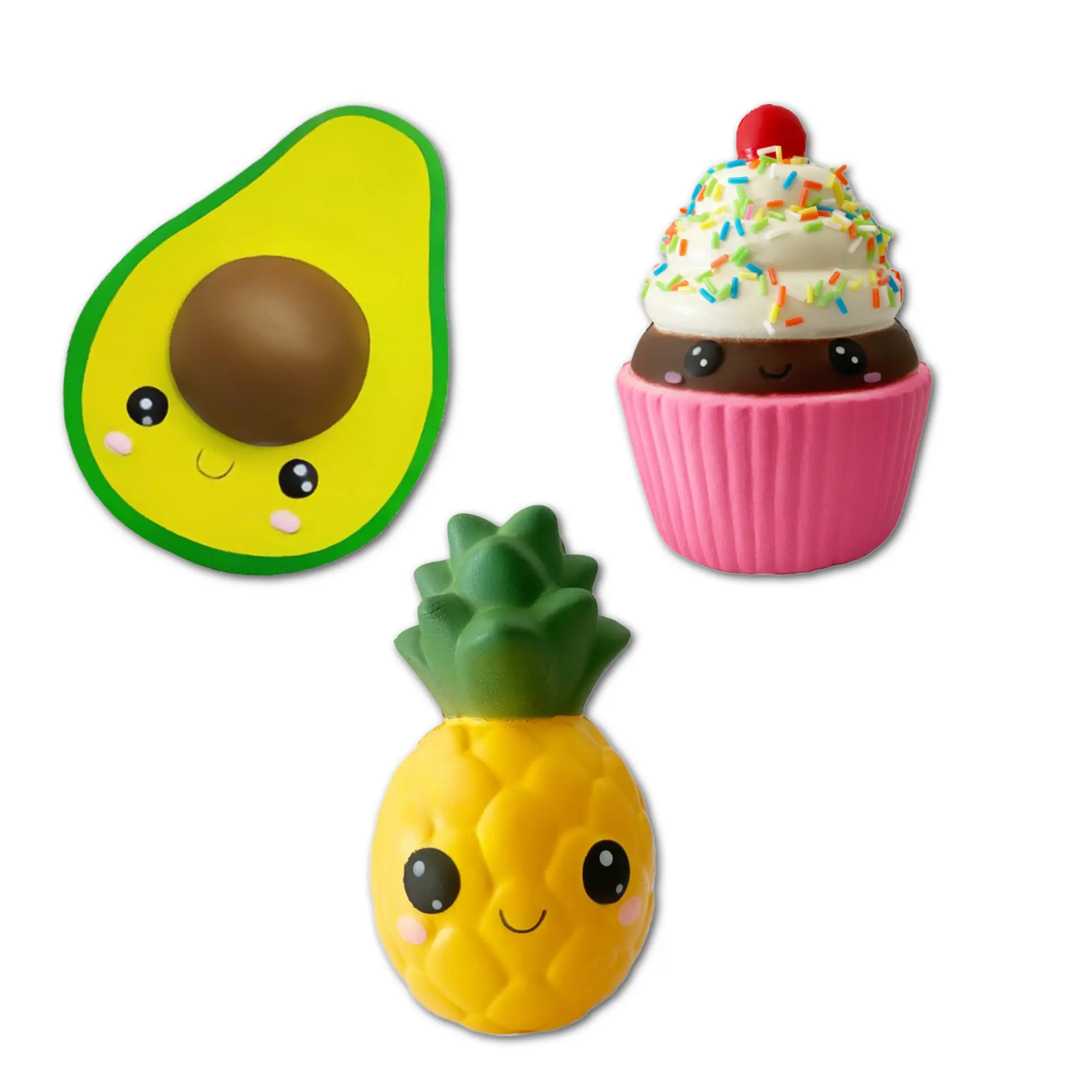 Squishies! 3 Squishies Bundle Pack! Pineapple, Cupcake, Avocado Squishy