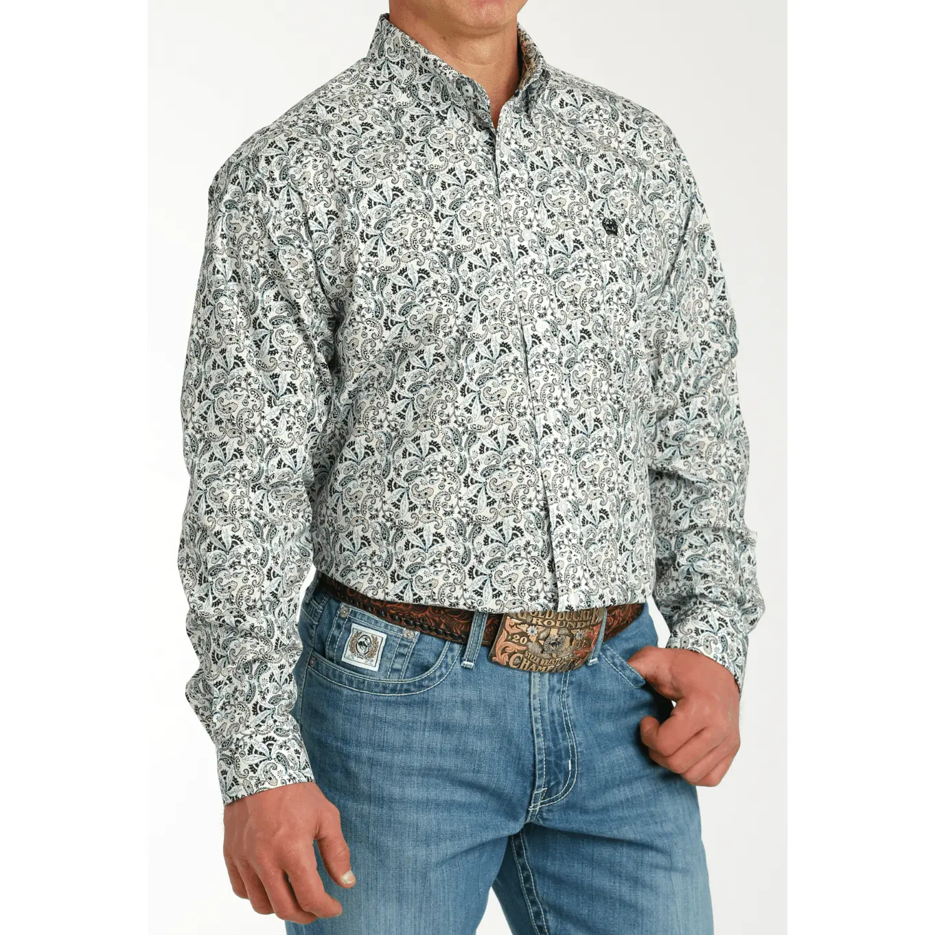 Cinch Men's White Paisley Print Button Long Sleeve Western Shirt MTW1105786