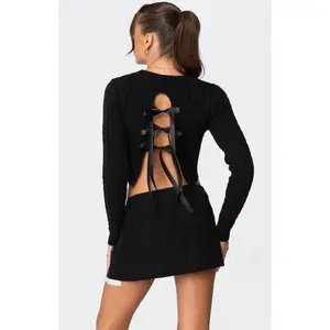 Edikted Women's Bow Back Cropped Cable Knit Sweater