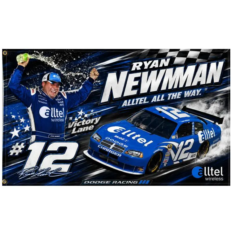 Ryan Newman #12 Alltel Racing Flag 3x5 Ft, Blue Stock Car Victory Lane NASCAR Fan Banner
