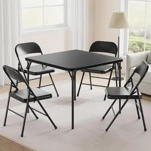 Gaomon 5-Piece Portable Folding Card Table and Chair Set - PU Upholstered Foldable Table, All-Metal Folding Chairs - Suitable for Dining Room, Camping, Metal Chairs, Pu Upholstery