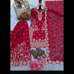 Indian Sharara Dress - Red Embroidered Suit for Women, Traditional Wear, Casual Style, Perfect for Everyday & Special Occasions - Womenswear