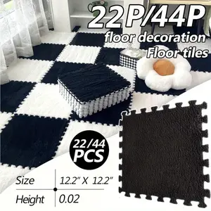 22P/44P Shaggy Rugs Decorative Fluffy Rug 12.2" x 12.2" Non-Slip EVA Foam Puzzle Floor Tiles for Safe Bedroom Game Room Decor rugs living room carpet