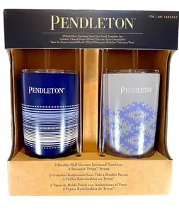 Pendleton Patterned 20oz Stainless Steel Hot/Cold Tumbler Set (Blue & Gray)