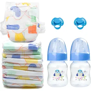 14 Pcs Reborn Baby Doll Accessories Set Fit 17-22 Inch Newborn Baby Doll Paper Diapers Blue Feeding Bottle Magnetic Pacifier Boy Girl