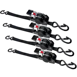 Retractable ratchet straps -  (1500 lbs. breaking strength) - Heavy duty automatic self retracting straps for trucks, cargo trailers, motorcycles, skateboards, etc.