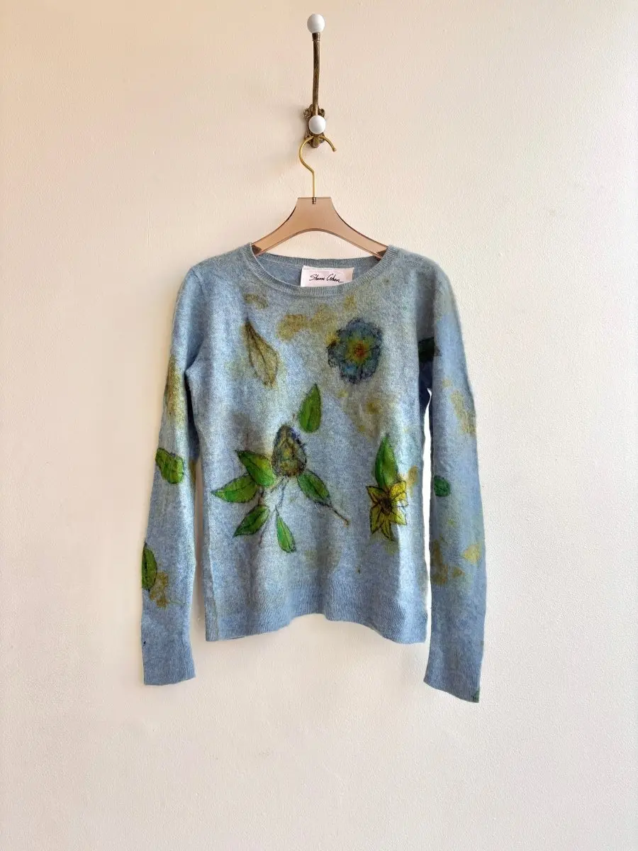 Robin Egg Blue Eco Printed Sweater (Reworked)
