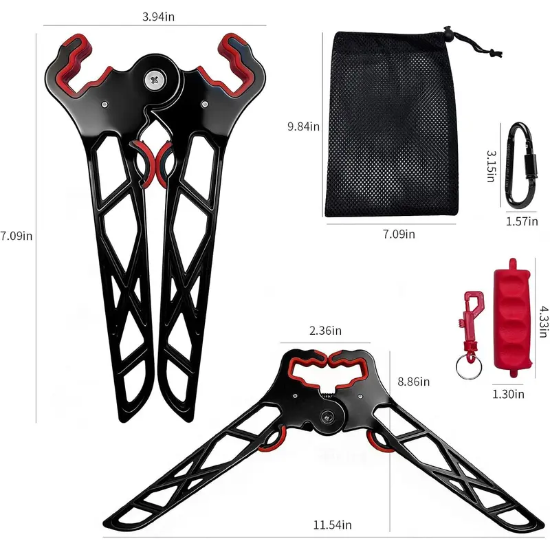 Premium Archery Bow Stand Gear Bundle for Adults - Universal Fit, Durable Over-Molded Grips, Rests, 11.54in Convenient Mesh Storage Bag, Lockable Outdoor Hook, Ergonomic Arrow Puller, Portable Folding Kit (12-Month Support, Hunting, Target Practice)