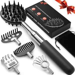 Telescoping Large Back Scratcher with 5 Detachable Heads,Rubber Handles Gifts for Him, Gifts for Men, Extendable Back Massager Tool with Beautiful Box
