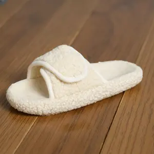 Women's Fashion Cotton Adjustable Loose One-Toe Open Slippers Indoor Home Comfortable Silent Removable House Shoes for Ladies Footwear Black Flipflop Slide