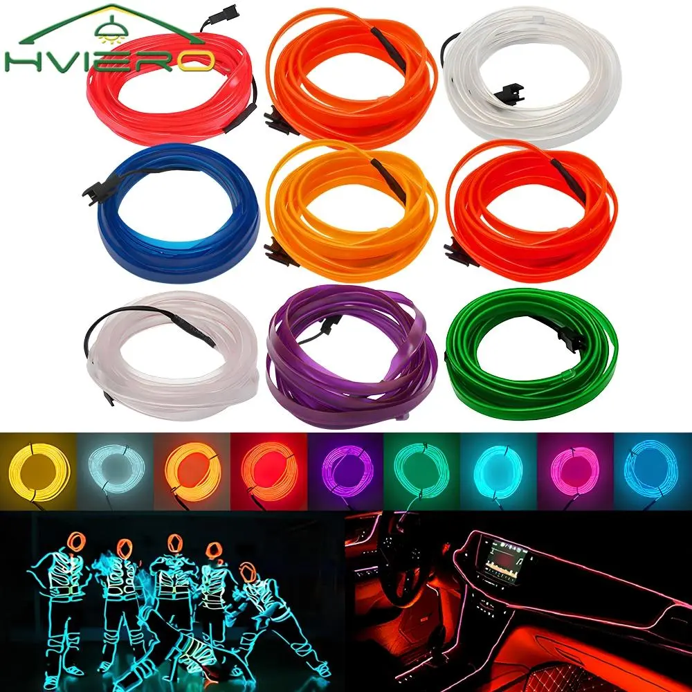 1M/2M/3M/5M Cars Interior Lighting LED Strip Decoration Garland Wire Rope Tube Line Flexible Neon Lights Bar USB Drive