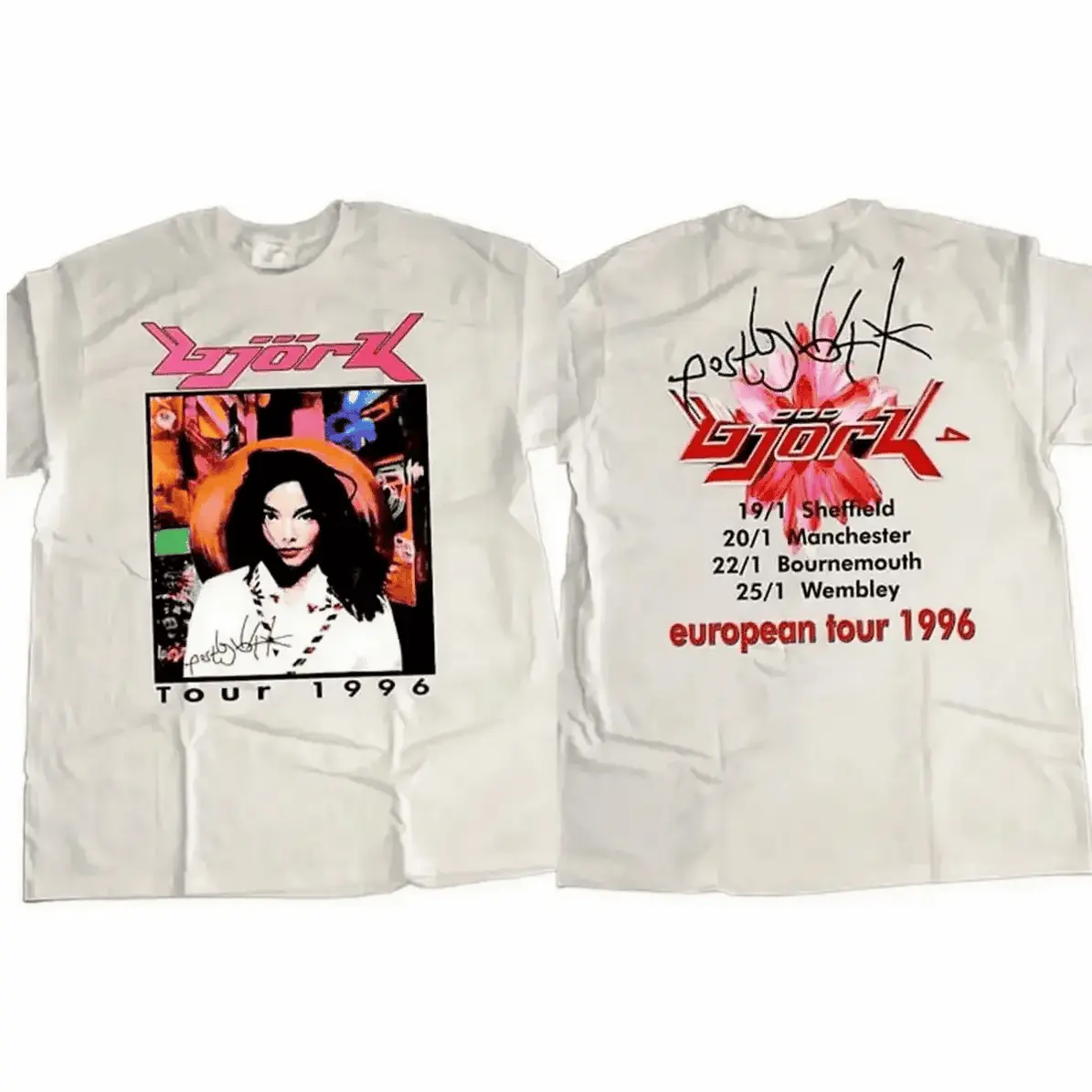 Bjork 1996 Post Tour T-Shirt, Unisex Relaxed Fit Soft Cotton Tee with 2-Sided Graphic Print and Reinforced Stitching, Streetwear Gift for Him, Two-Sided Art