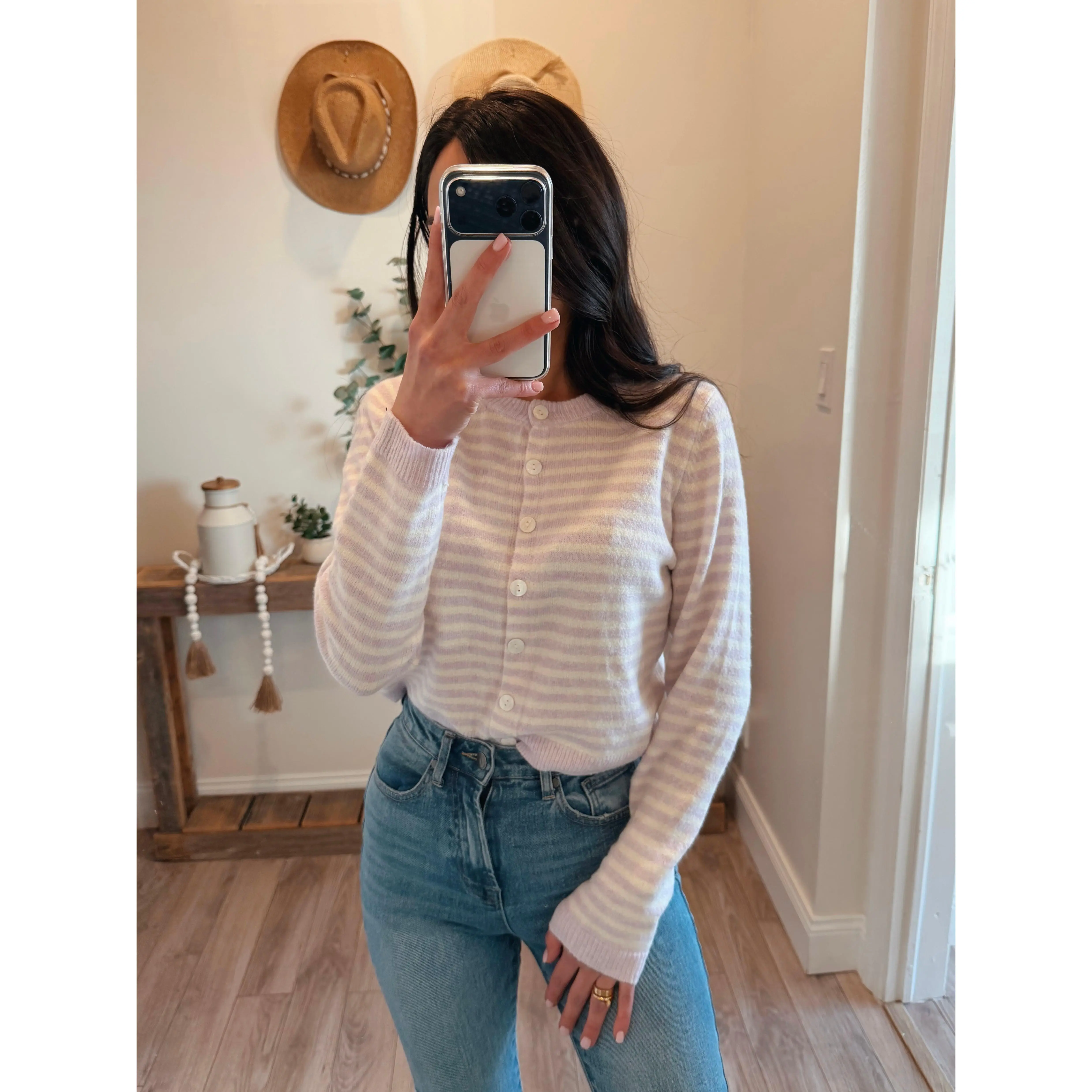 Lavender Cream Deja Cropped Knit Cardigan