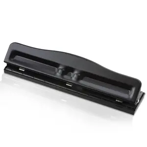 3 Hole Punch, Adjustable, 3 Hole Puncher for Binder, 10 Sheet Capacity Hole Puncher Black Metal Hole Puncher 3 Ring, Rubber Base Three Hole Punch and Easy Clean Tray