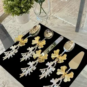 Luxury 5-Piece Silver & Gold Butterfly Serveware Set - Modern Design with Gold Butterfly Accents & Stainless Steel Handles - Elegant Dining & Royal Tableware - Perfect for Weddings & Special Events